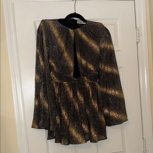 Metallic Black & Gold Long-Sleeve Romper